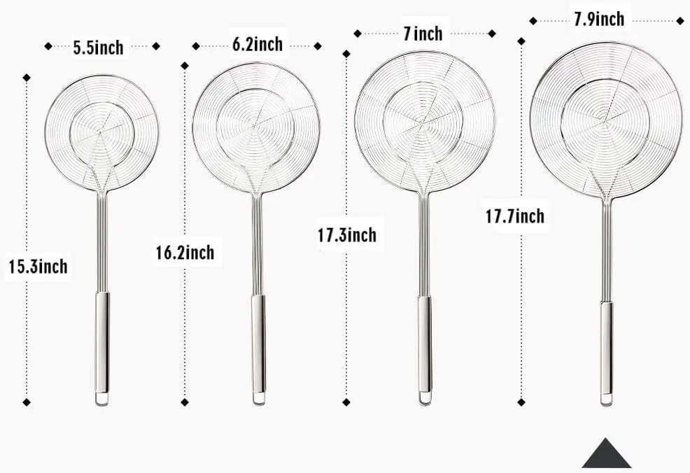 YFWOOD 7.9 Inch Spider Strainer Skimmer, Reinforced Double Coil Wire Skimmer with Large Handle Solid Stainless Steel Strainer Ladle for Cooking and Frying (1 - Piece)
